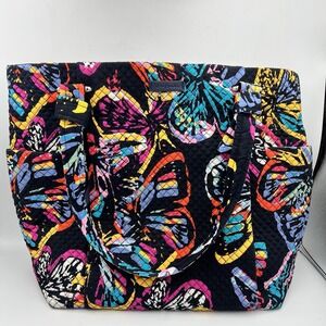 Vera Bradley Butterfly Flutter Hadley Tote Shoulder Bag Side Pockets Rainbow